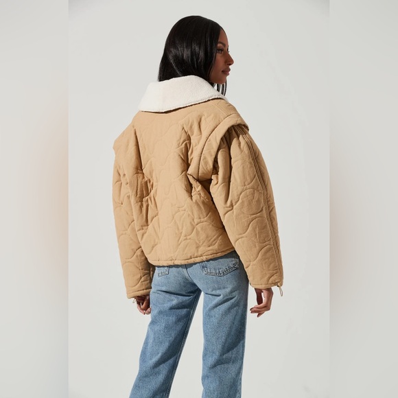 NWOT ASTR The Label Nadine Quilted Faux Shearling Jacket size S in Khaki - Picture 5 of 16